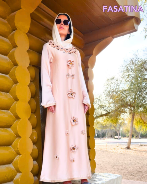 Dubai exclusive Sand Rose beige dress, luxury handmade fashion